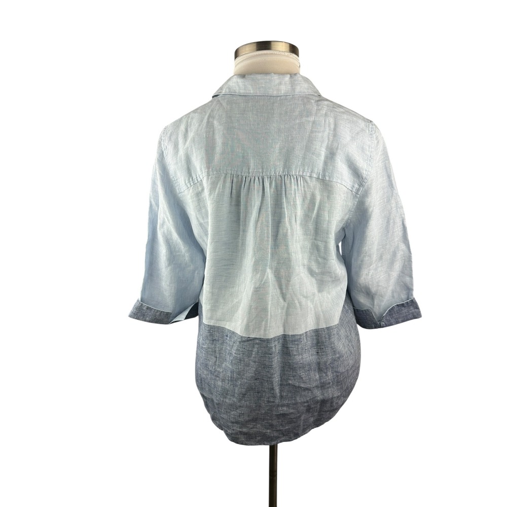 Chico's 100% Linen No-Iron Button-Up Shirt Colorblock TopSize 2 12 / 14 Coastal - Picture 9 of 10